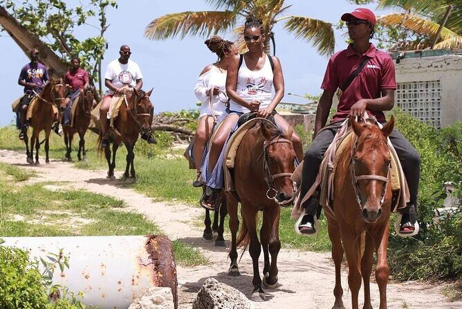 Horseback Riding at Hawksbill Beach in Five islands Antigua - Viewpoints over Galley Bay and the George Armani sight